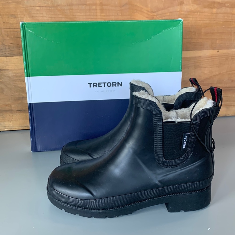 NWT Womens Tretorn Lena Rubber Rain boot Ankle Black Waterproof Chelsea